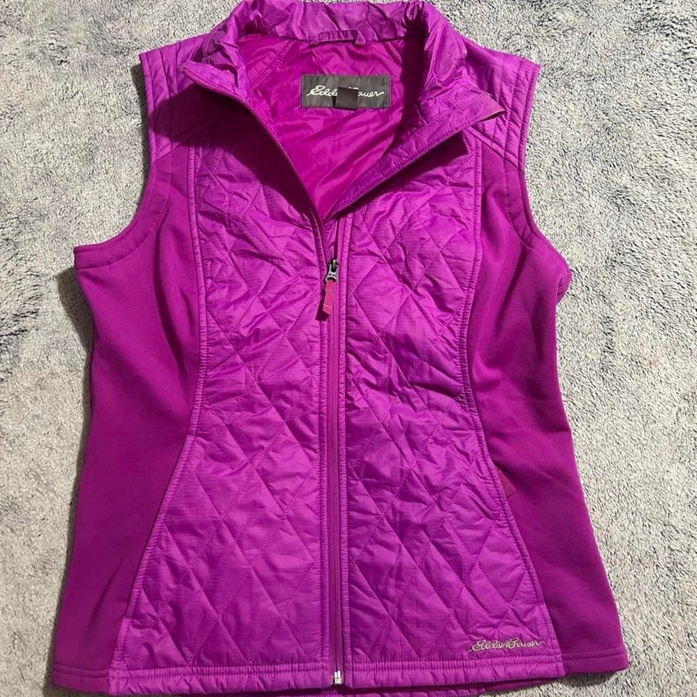 Eddie Bauer Women's Medium Purple Quilted Hybrid Vest Full Zip Outdoor